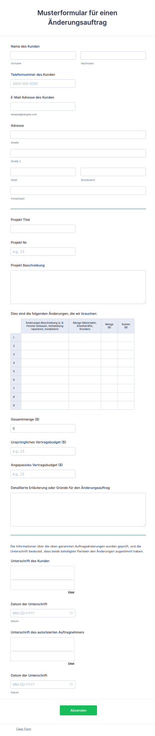 Musterformular Für Einen Änderungsauftrag