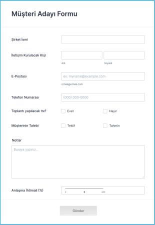 Müşteri Adayı Oluşturma Form Şablonu