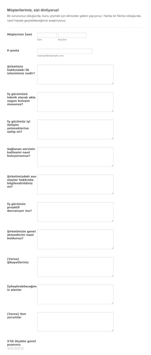 Müşteri Anket Form Şablonu