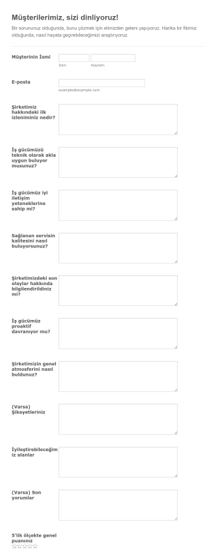 Müşteri Anket Form Şablonu