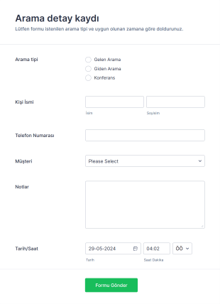 Müşteri Arama Kaydı Form Template