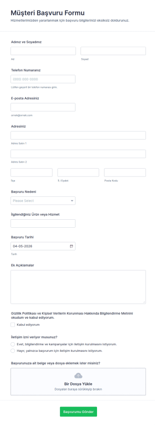 Müşteri Başvuru Form Şablonu