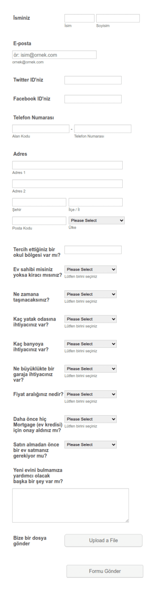 Müşteri Bilgi Formu Ev Alıcıları Form Şablonu