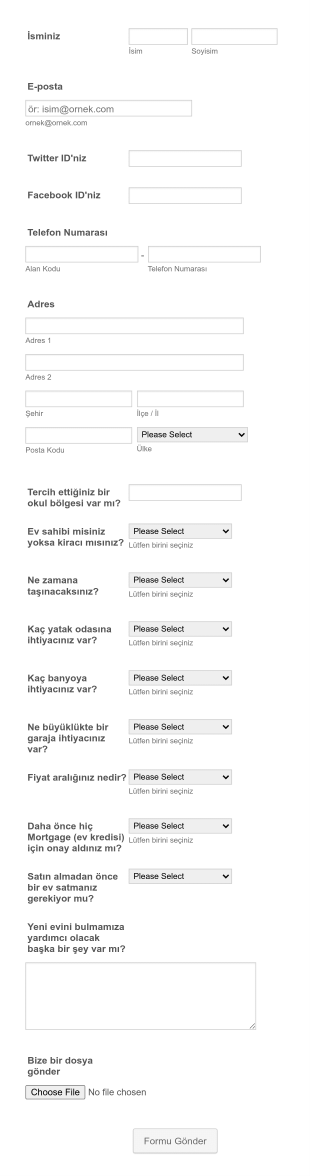 Müşteri Bilgi Formu Ev Alıcıları Form Şablonu