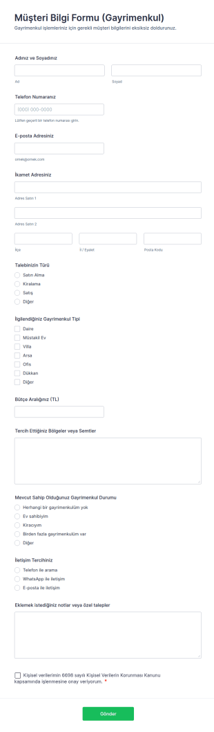 Müşteri Bilgi Formu (Gayrimenkul) Form Şablonu
