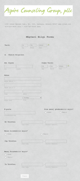 Müşteri Bilgi Form Template