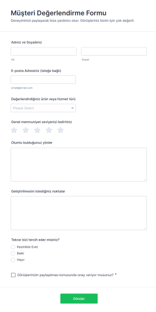 Müşteri Değerlendirme Form Template