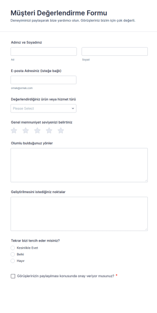 Müşteri Değerlendirme Form Şablonu