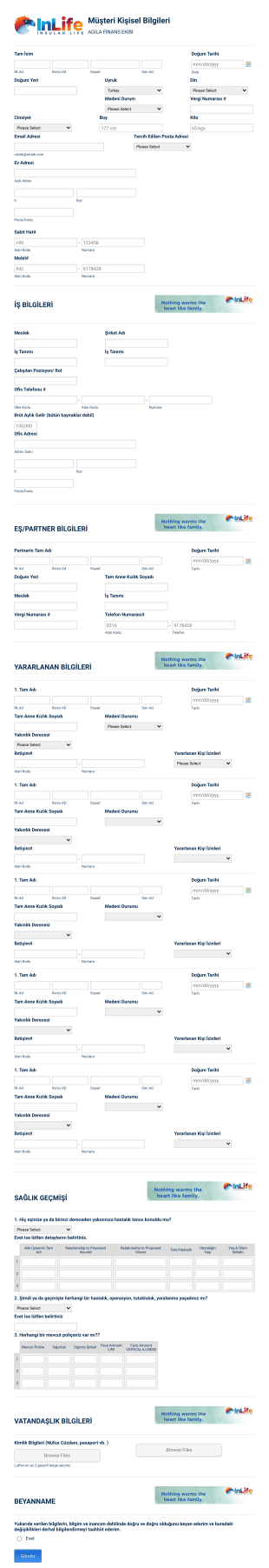 Müşteri Detaylı Kişisel Bilgileri Alma Form Template