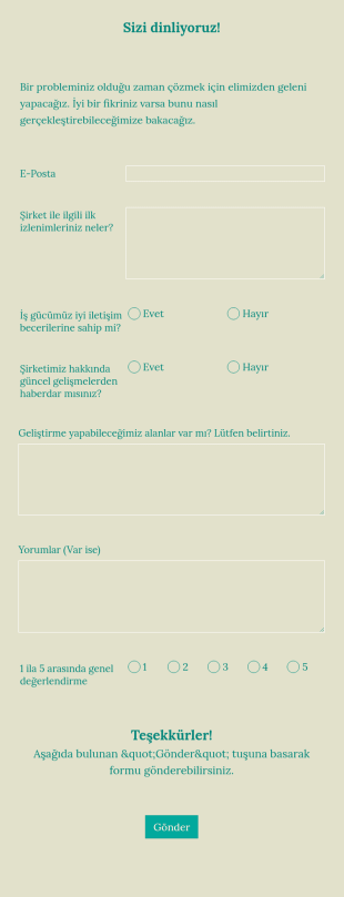 Müşteri Geri Bildirim Anketi Form Şablonu