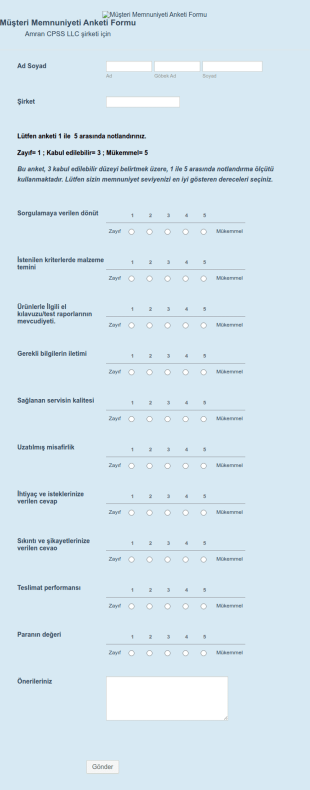 Müşteri Geri Bildirim Form Şablonu