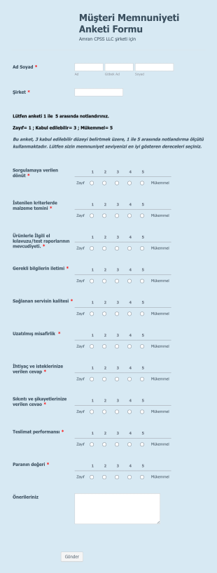 Müşteri Geri Bildirim Form Template