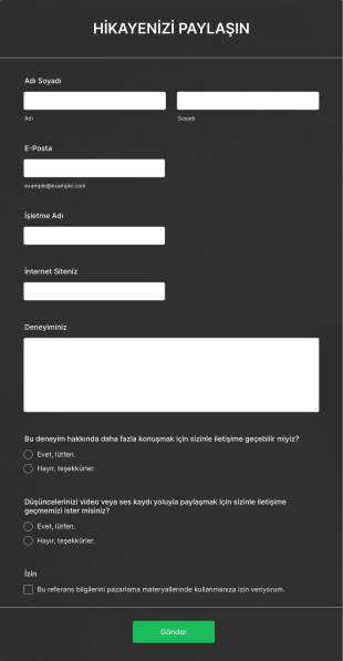 Müşteri Hikaye Paylaşma Form Template