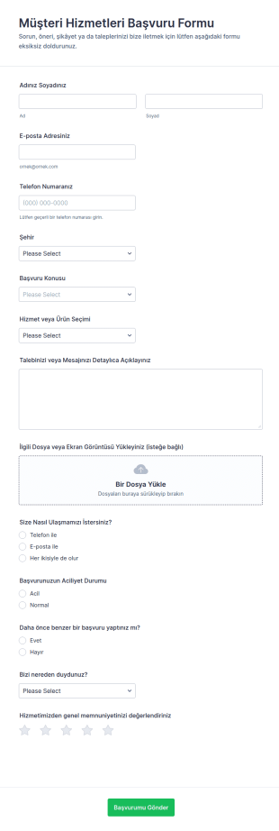 Müşteri Hizmetleri Anketi Form Şablonu