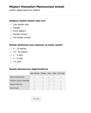 Musteri Hizmetleri Memnuniyet Anketi Form Şablonu