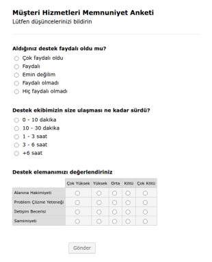 Musteri Hizmetleri Memnuniyet Anketi Form Şablonu