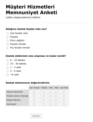 Musteri Hizmetleri Memnuniyet Anketi Form Şablonu