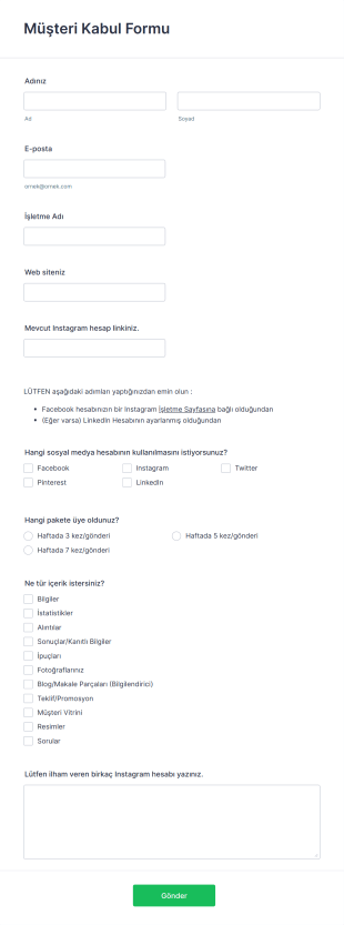 Müşteri Kabul Form Template