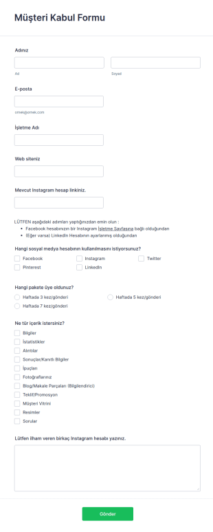 Müşteri Kabul Form Şablonu
