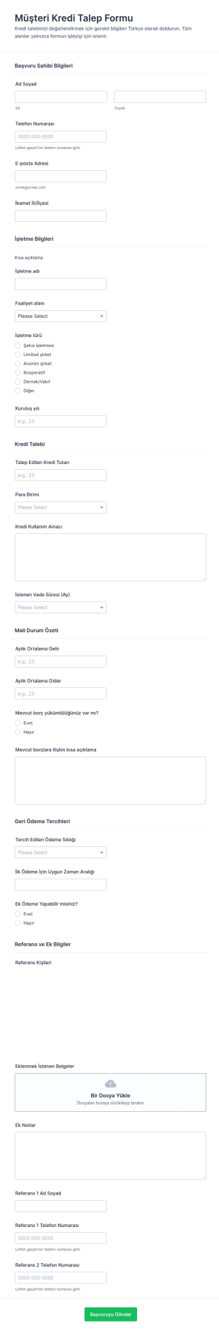 Müşteri Kredi Talep Form Şablonu