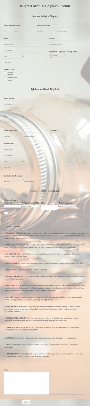 Müşteri Kredisi Başvuru Form Template