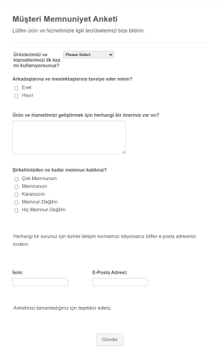 Müşteri Memnuniyet Anketi Form Şablonu