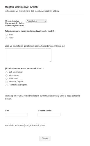 Müşteri Memnuniyet Anketi Form Şablonu