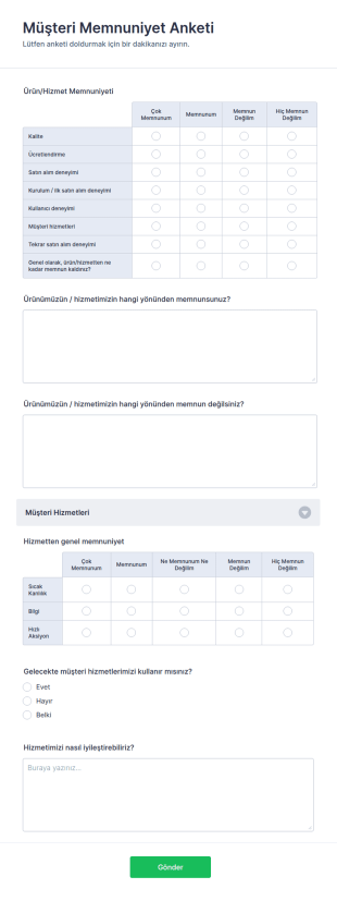 Müşteri Memnuniyet Anketi Form Şablonu