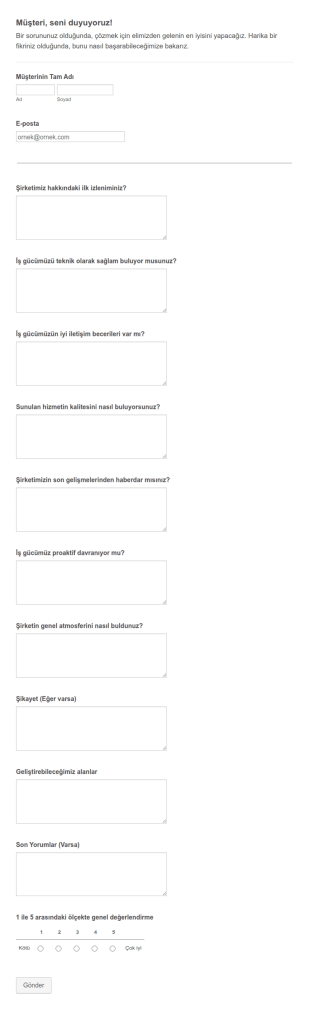Müşteri Memnuniyeti Anket Form Şablonu