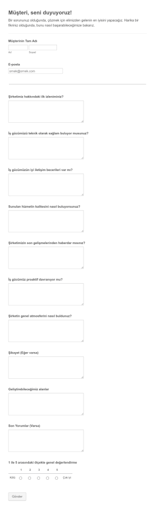 Müşteri Memnuniyeti Anket Form Şablonu