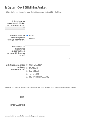 Müşteri Memnuniyeti Anketi Form Şablonu
