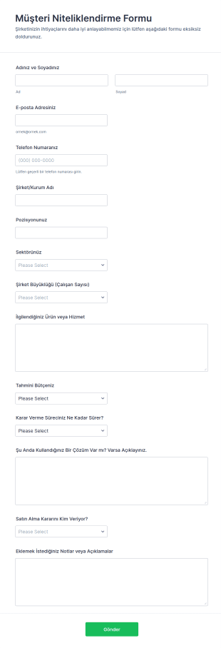 Müşteri Niteliklendirme Form Şablonu