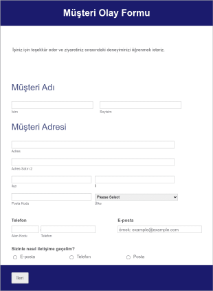 Müşteri Olay Bildirim Form Template