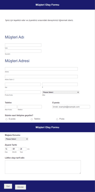 Müşteri Olay Bildirim Form Şablonu