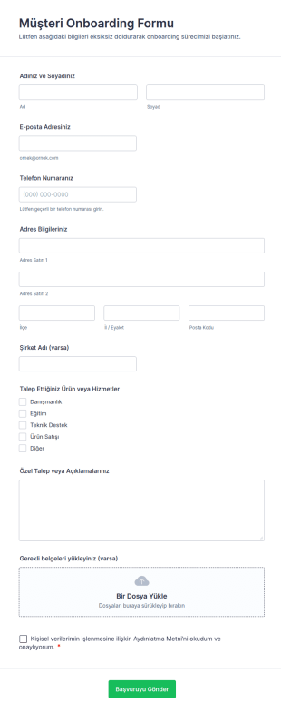 Müşteri Onboarding Form Şablonu