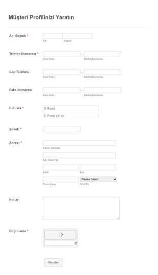 Müşteri Profil Kayıt Form Template