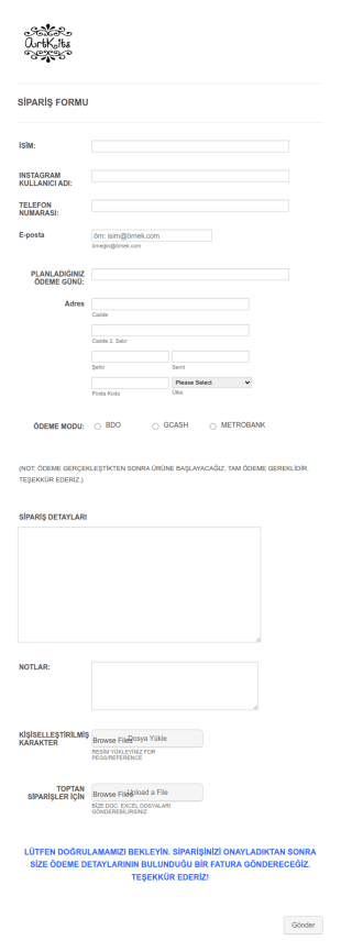 Müşteri Sipariş Form Şablonu