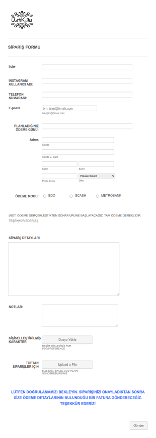Müşteri Sipariş Form Şablonu