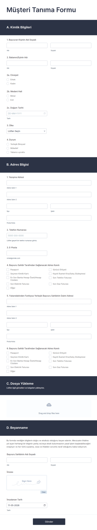 Müşteri Tanıma Form Şablonu