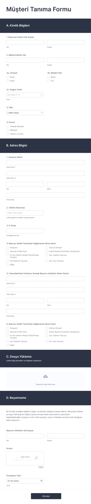 Müşteri Tanıma Form Şablonu
