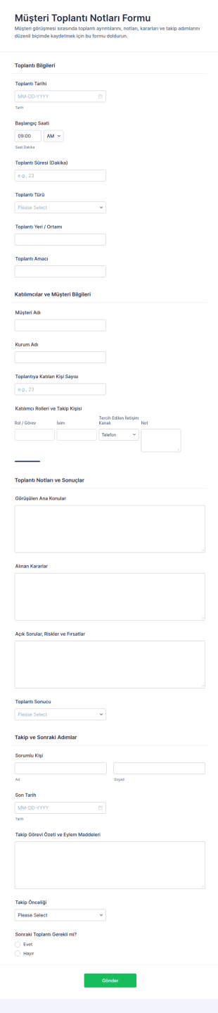 Müşteri Toplantı Notları Form Şablonu