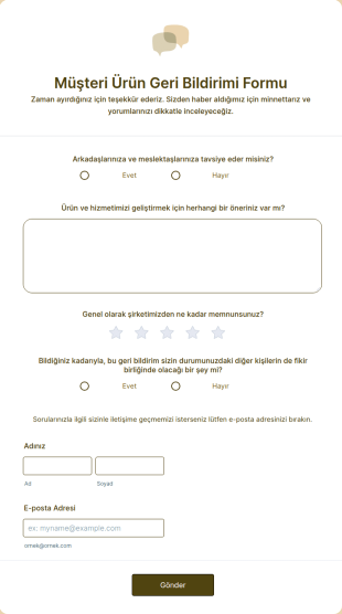 Müşteri Ürün Geri Bildirimi Form Şablonu