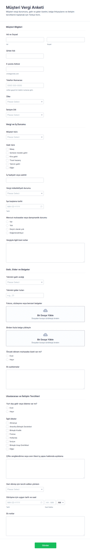 Müşteri Vergi Anketi Form Şablonu