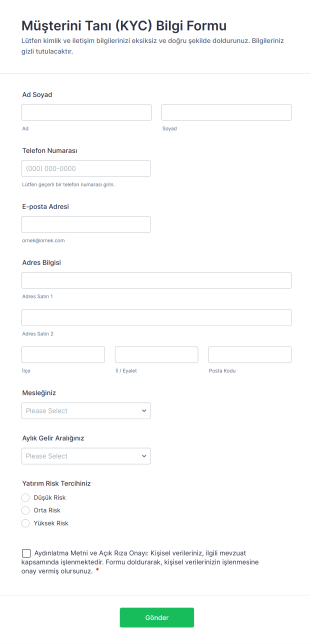 Müşterini Tanı (KYC) Bilgi Form Template