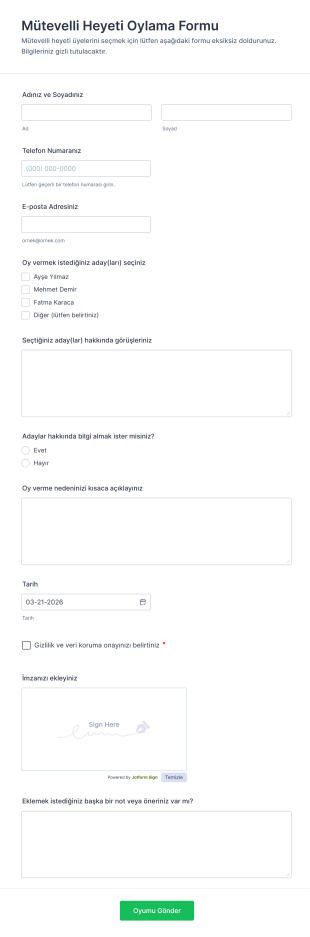 Mütevelli Heyeti Oylama Form Şablonu