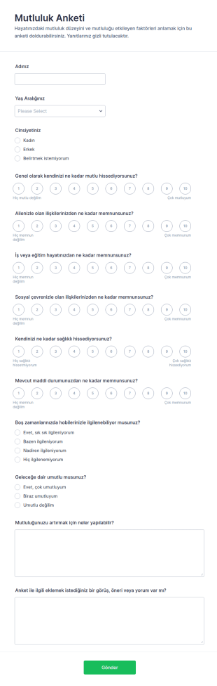 Mutluluk Anketi Form Şablonu
