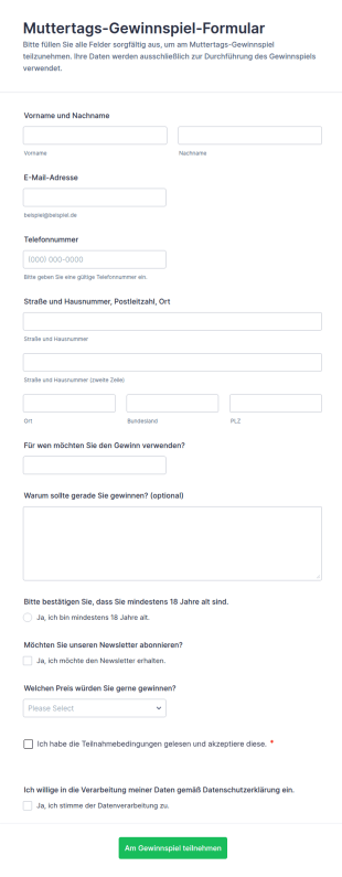 Muttertags Gewinnspiel Formular