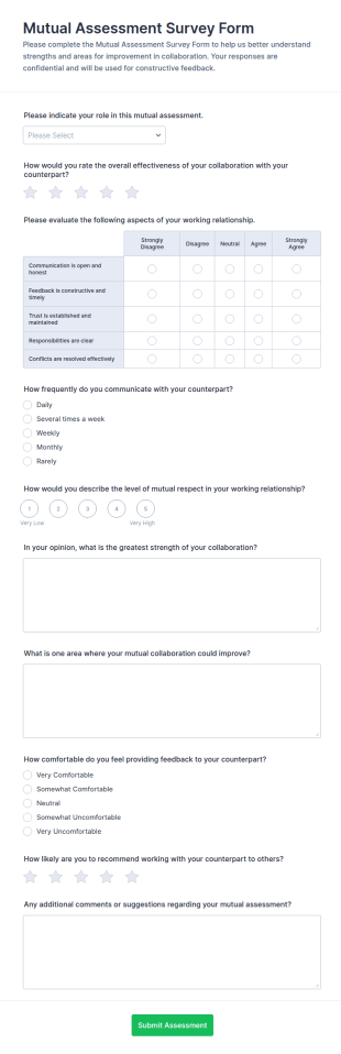 Mutual Assessment Survey Form Template