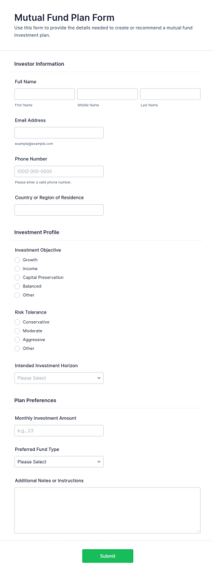 Mutual Fund Plan Form Template