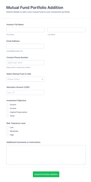 Mutual Fund Portfolio Addition Form Template